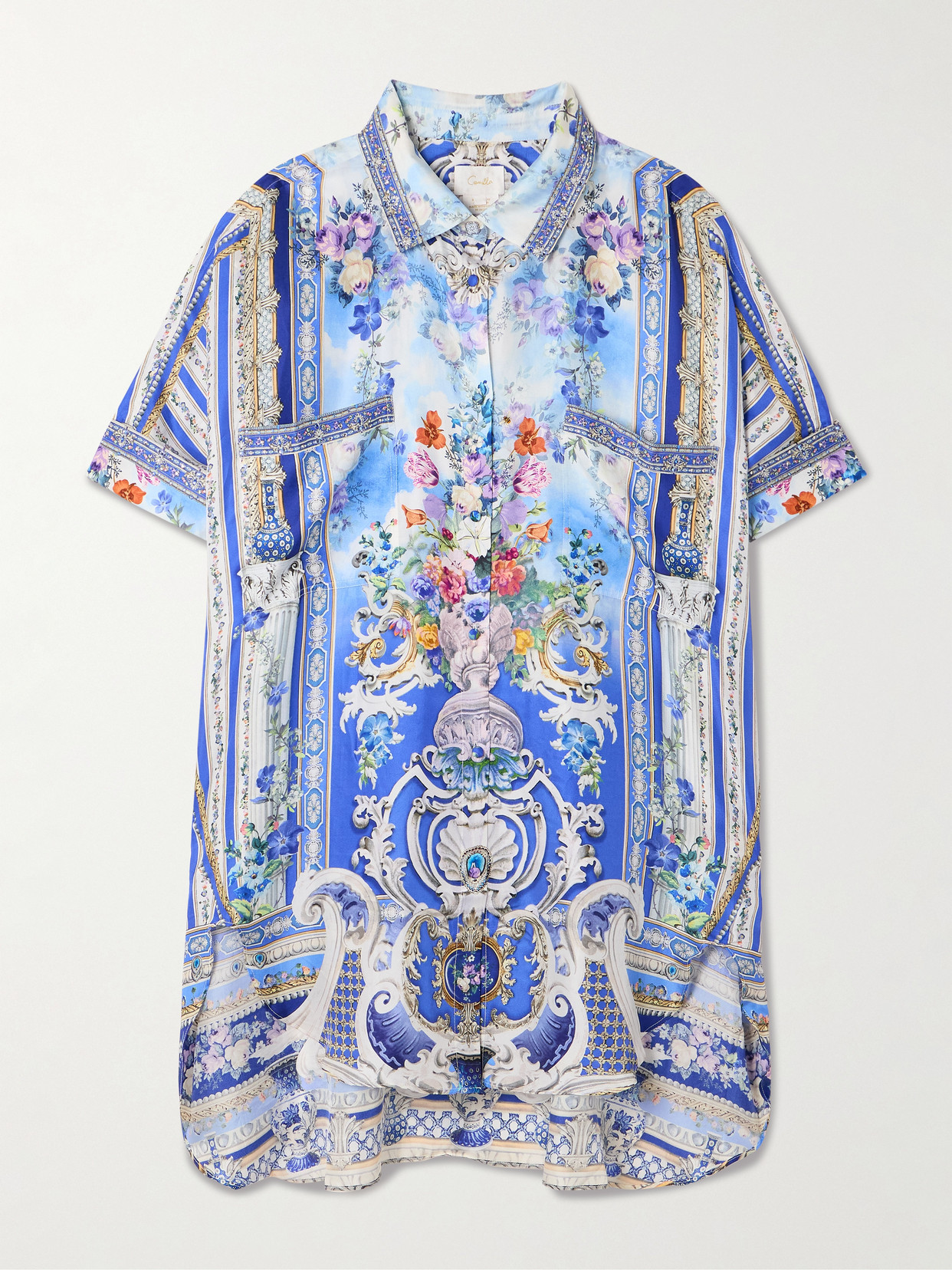 Camilla Crystal-embellished Floral-print Silk Blouse In Blue