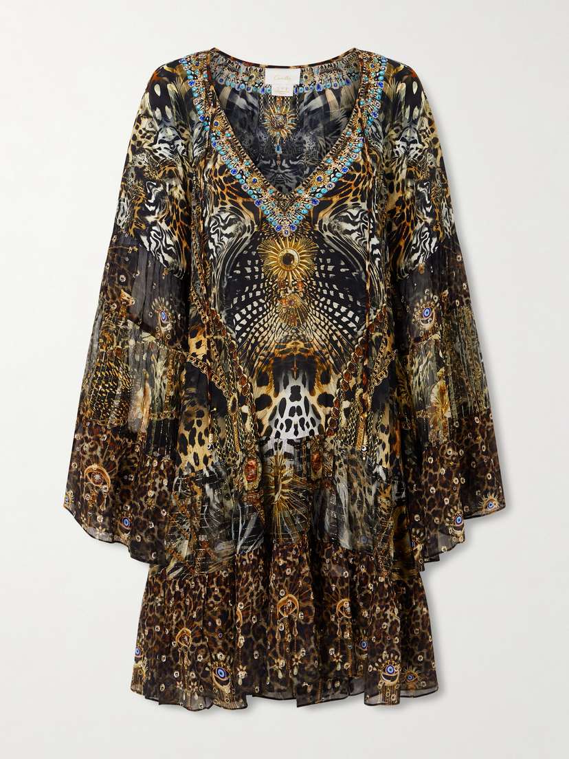 Camilla Embellished Animal-print Silk Crepe De Chine Mini Dress