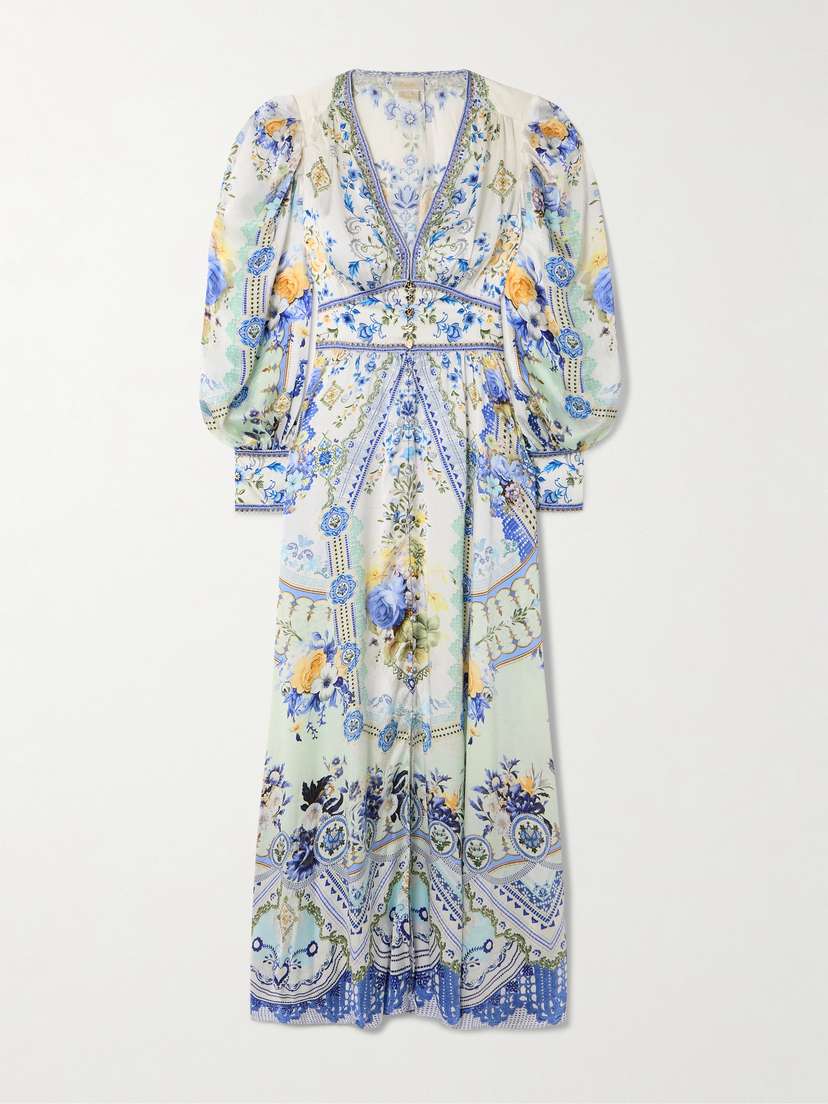 Camilla Crystal-embellished Shirred Printed Silk Maxi Dress