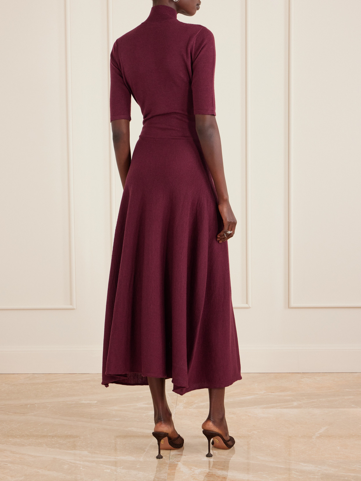 Violante Nessi Takashi Tie-detailed Ribbed Merino Wool Midi Dress In Burgundy