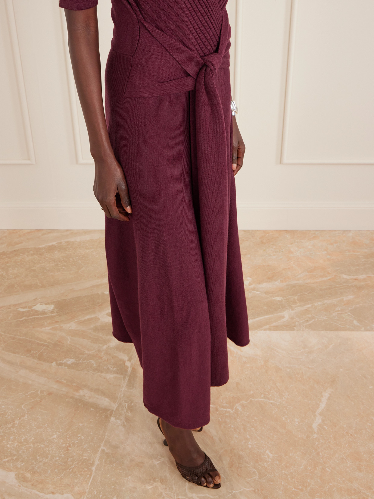 Violante Nessi Takashi Tie-detailed Ribbed Merino Wool Midi Dress In Burgundy