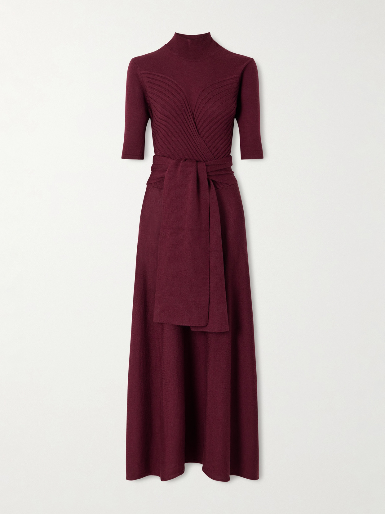 Violante Nessi Takashi Tie-detailed Ribbed Merino Wool Midi Dress In Burgundy