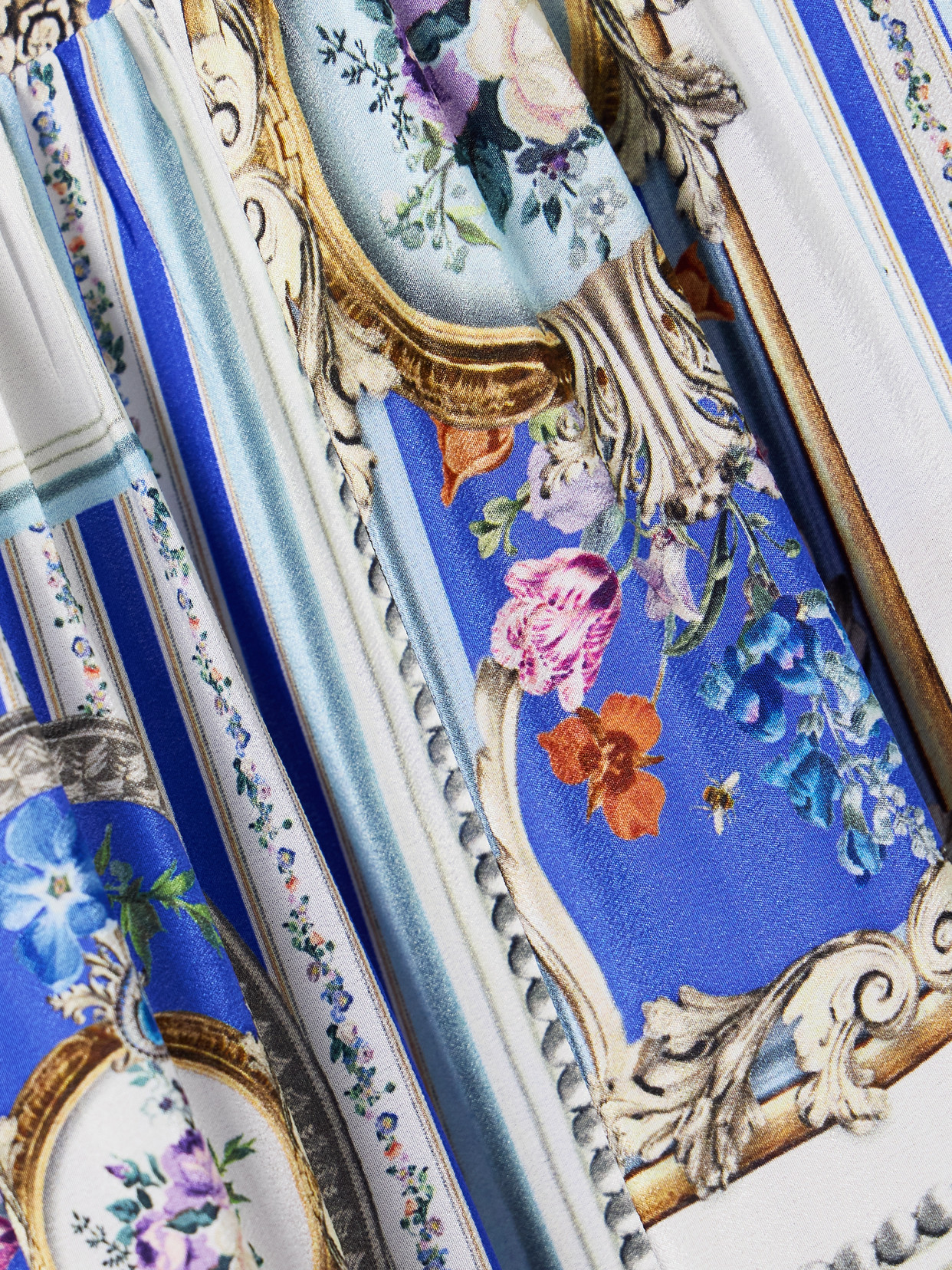 Camilla Tie-detailed Lace-trimmed Tiered Printed Silk-satin Maxi Dress In Blue