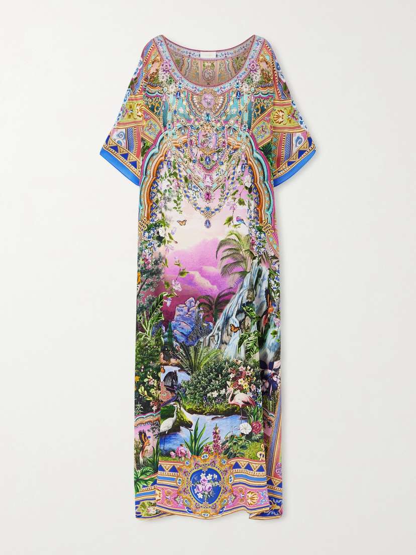 Camilla Crystal-embellished Printed Silk Crepe De Chine Kaftan