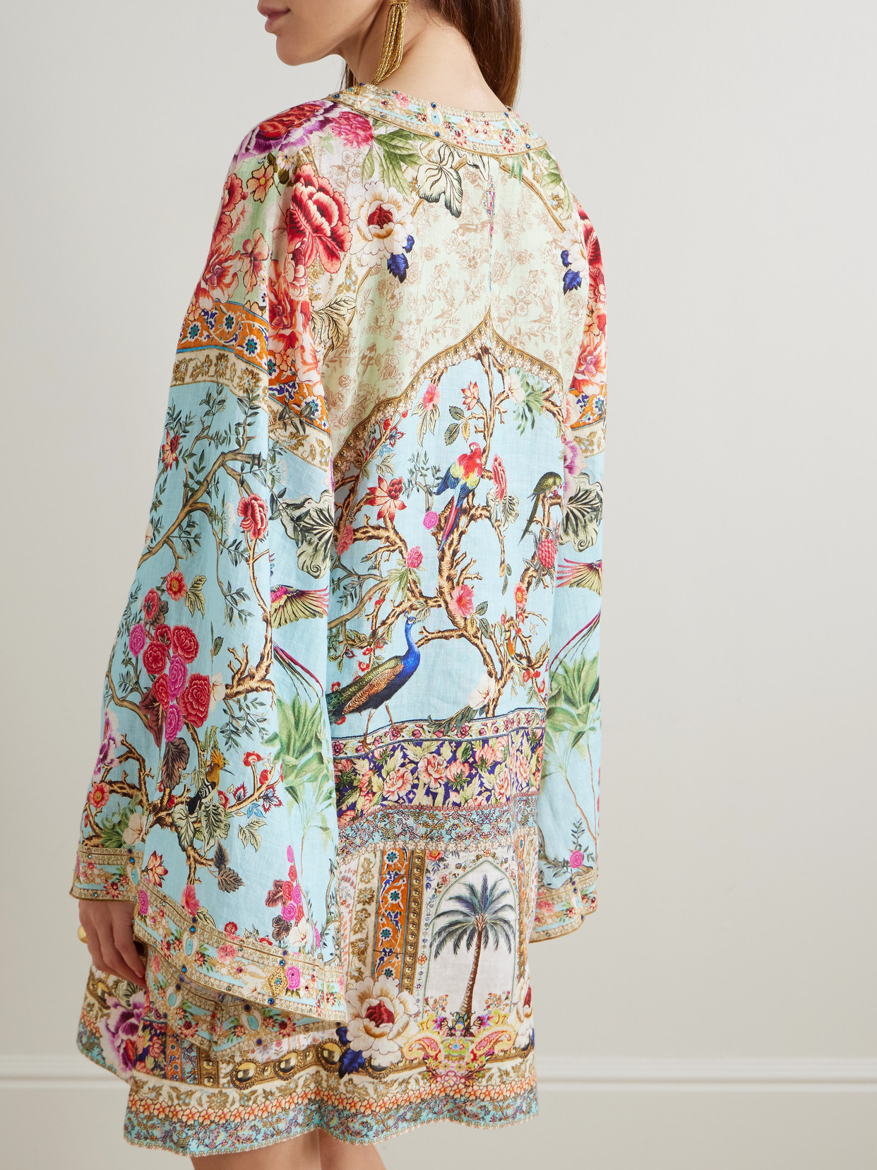 Camilla Crystal-embellished Printed Linen Kaftan In Multi