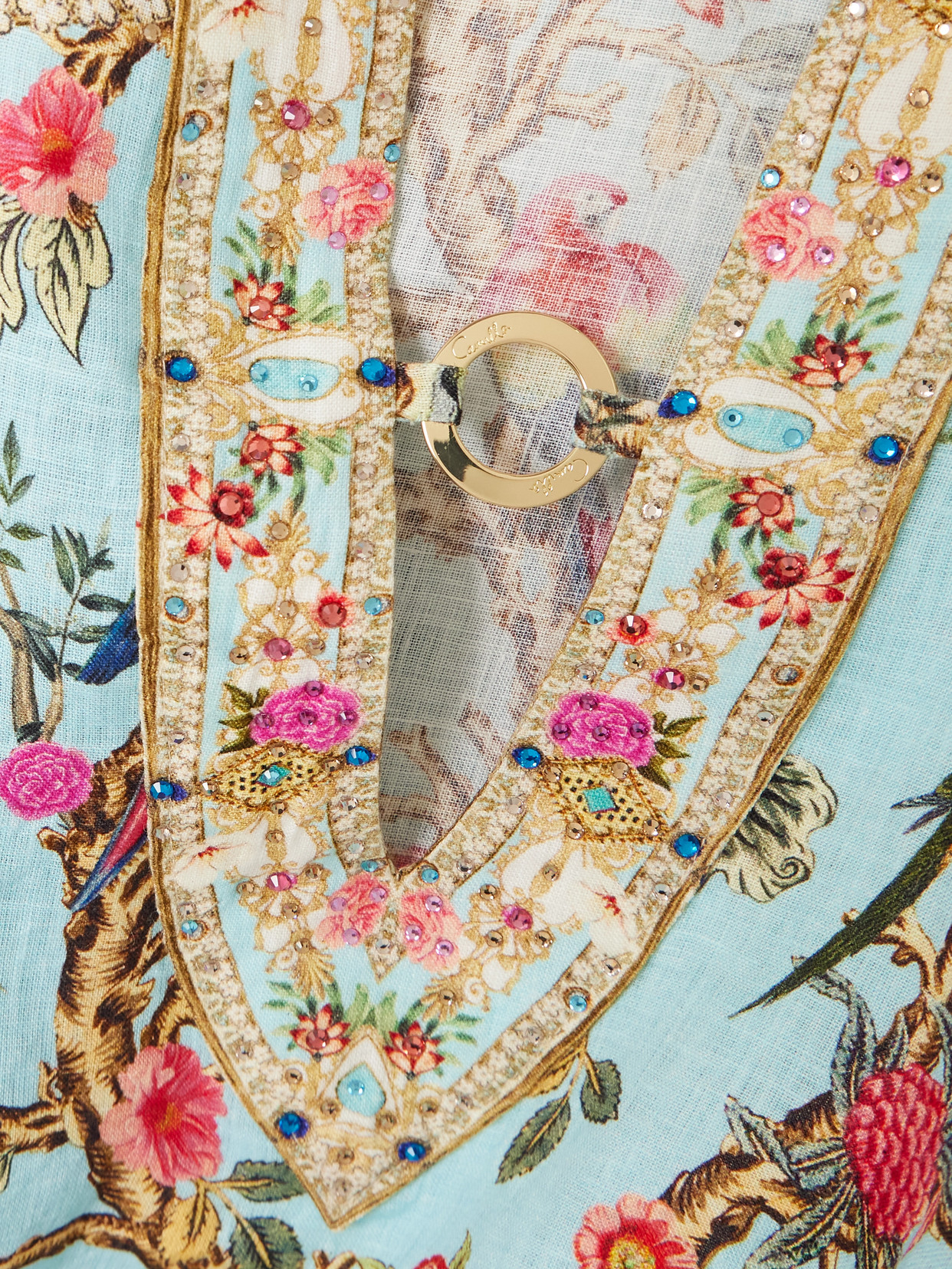 Camilla Crystal-embellished Printed Linen Kaftan In Multi