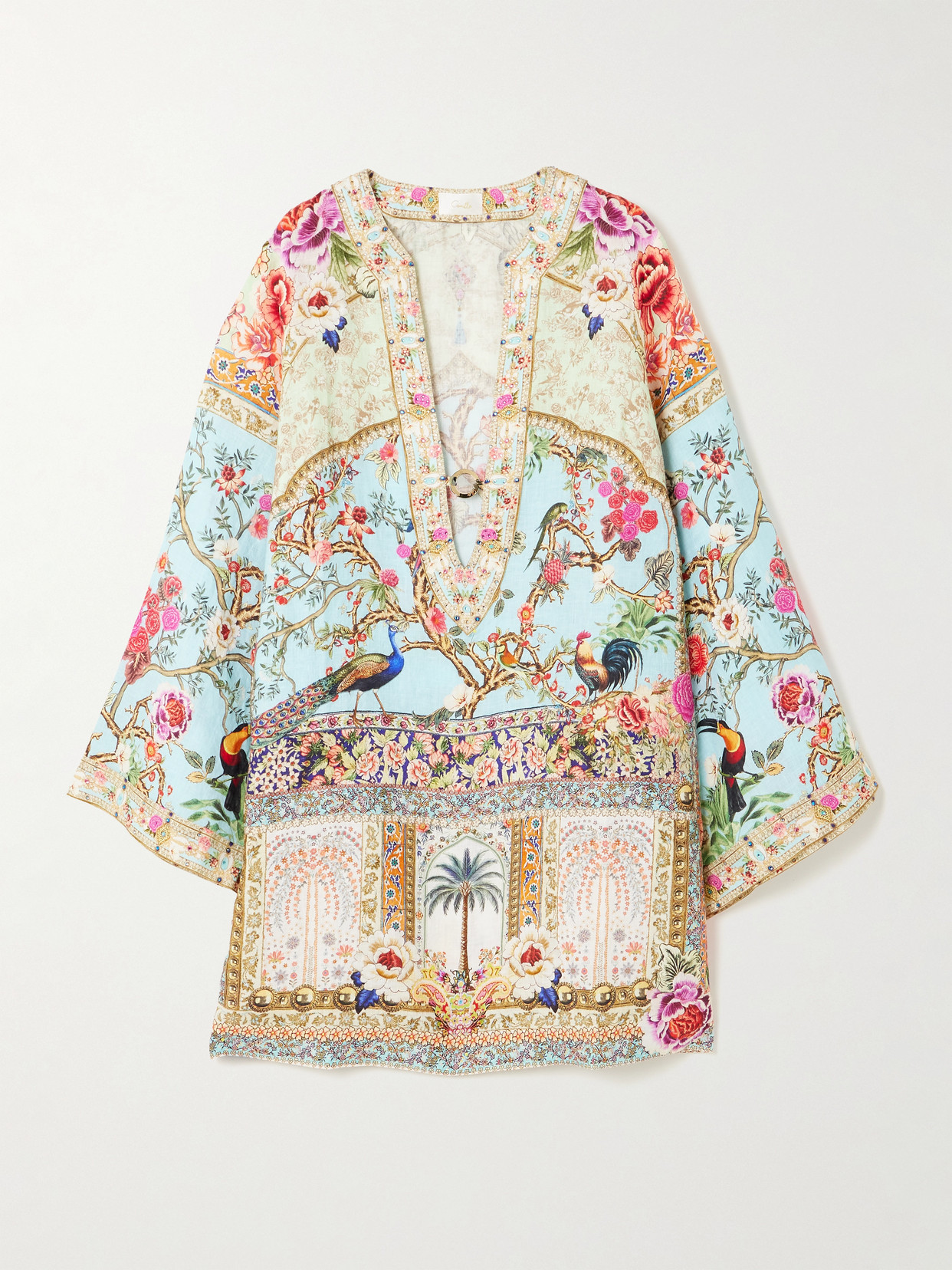 Camilla Crystal-embellished Printed Linen Kaftan In Multi