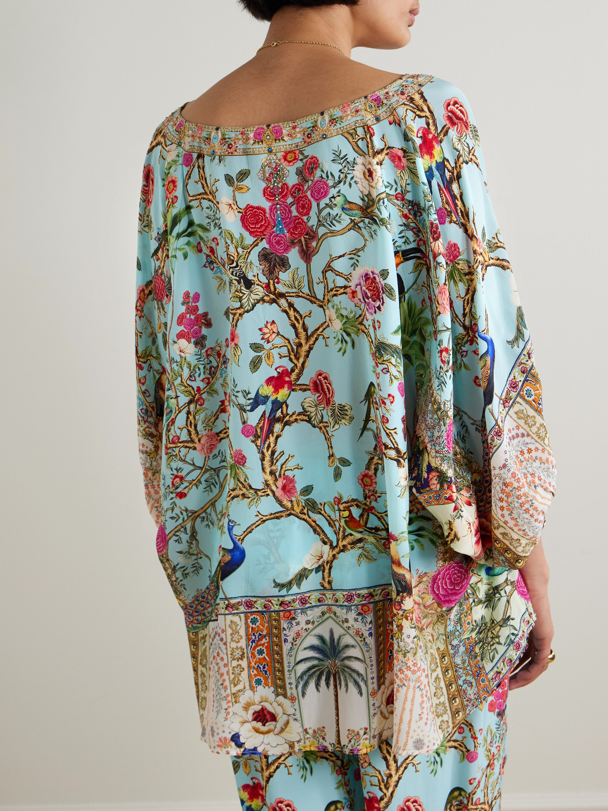 Camilla Sultans And Queens Tie-detailed Embellished Printed Silk-crepe Blouse In Multi