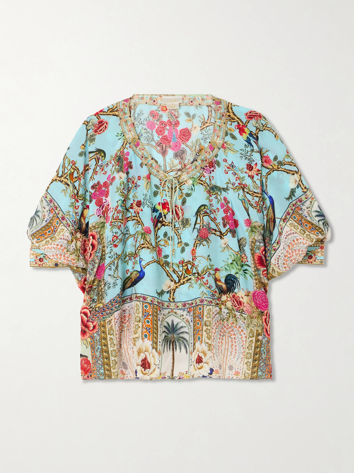 Camilla Sultans And Queens Tie-detailed Embellished Printed Silk-crepe Blouse In Multi