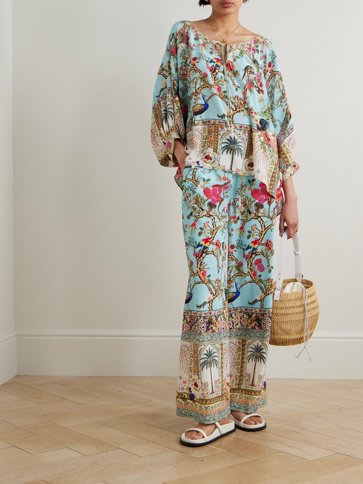 Camilla Sultans And Queens Tie-detailed Embellished Printed Silk-crepe Blouse In Multi