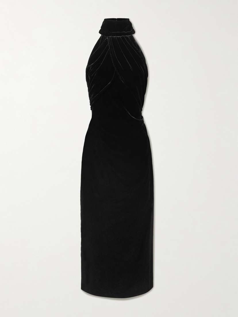 VIOLANTE NESSI Merisi Draped Velvet Turtleneck Gown