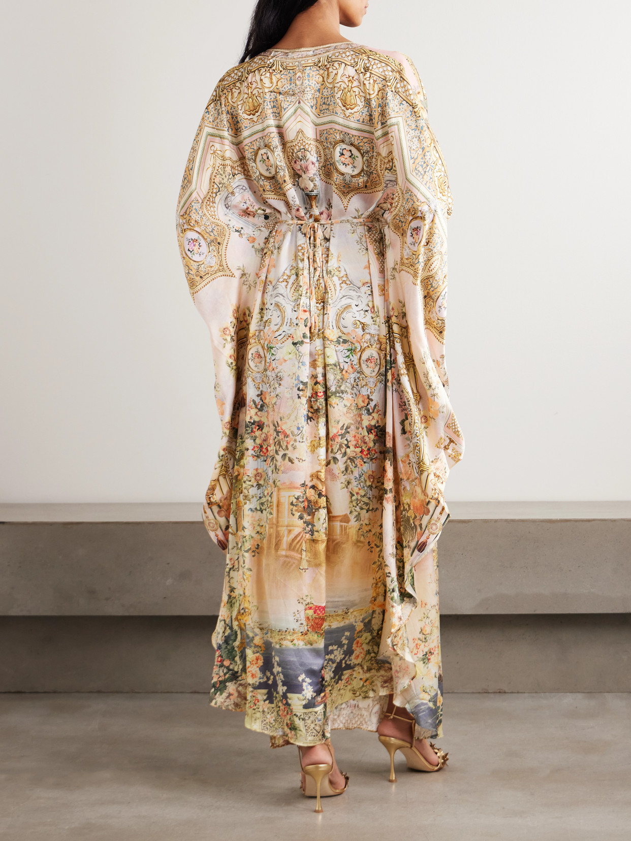 Camilla Crystal-embellished Printed Silk Kaftan In Multi