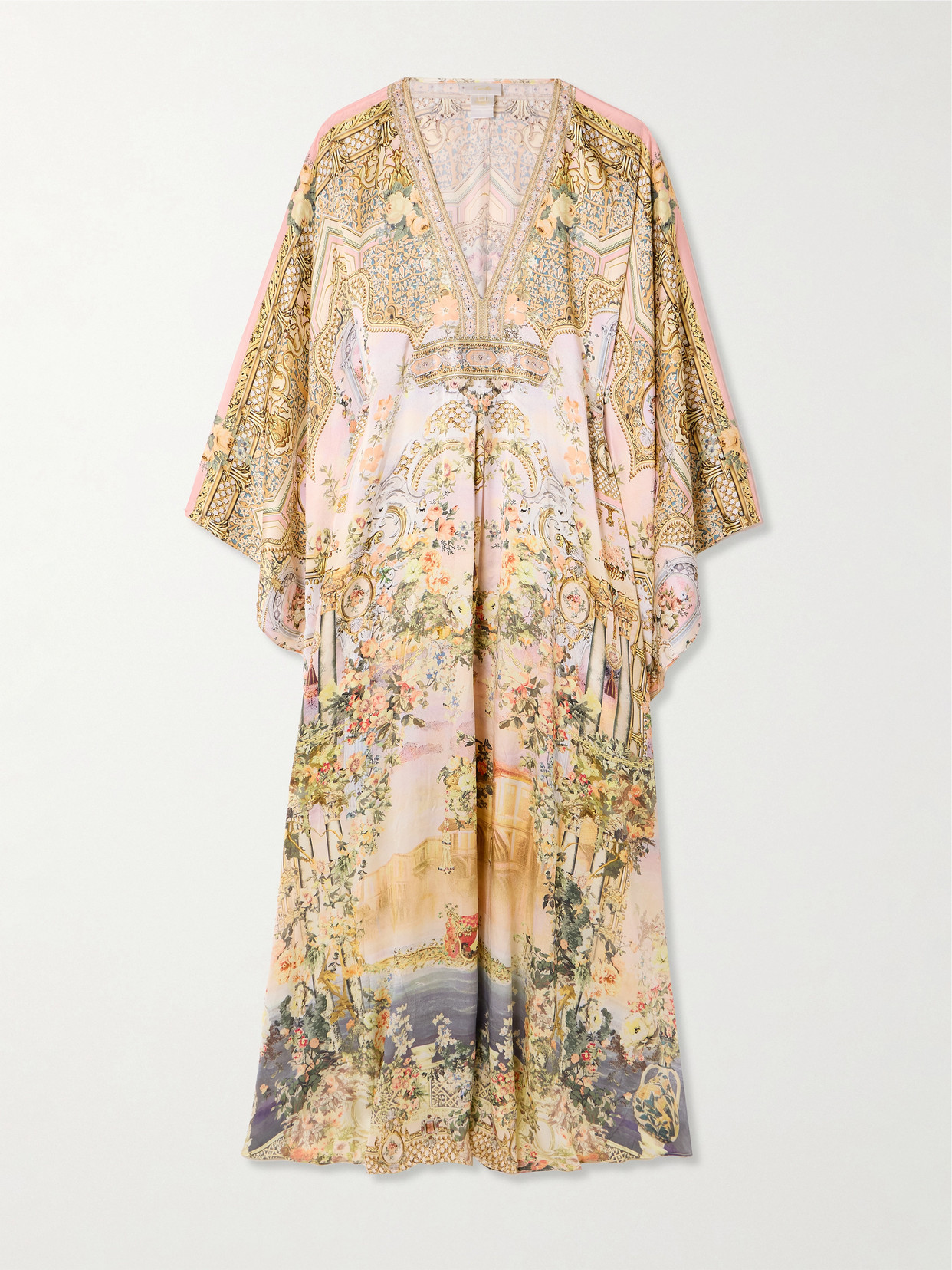Camilla Crystal-embellished Printed Silk Kaftan In Multi