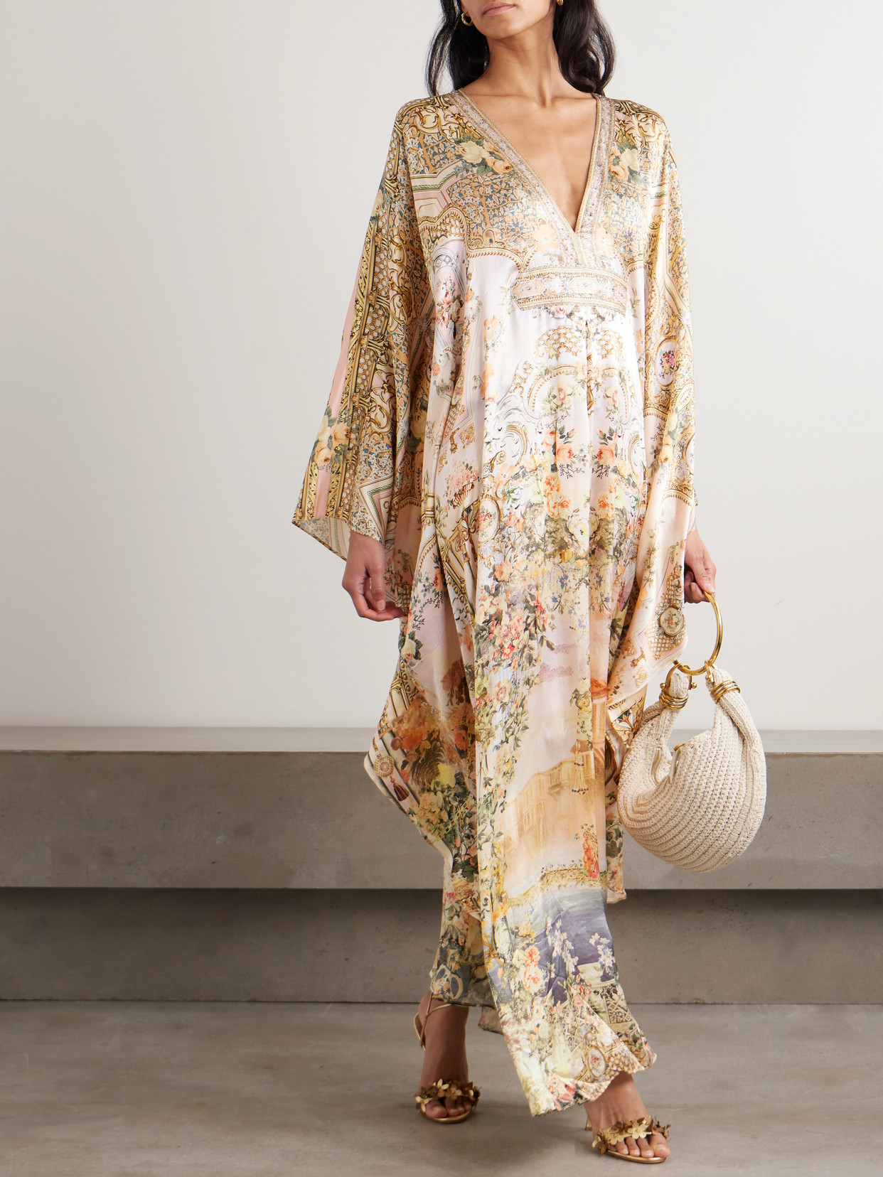 Camilla Crystal-embellished Printed Silk Kaftan In Multi