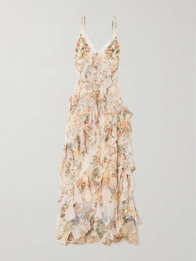 Camilla Lace-trimmed Ruffled Floral-print Silk-chiffon Maxi Dress