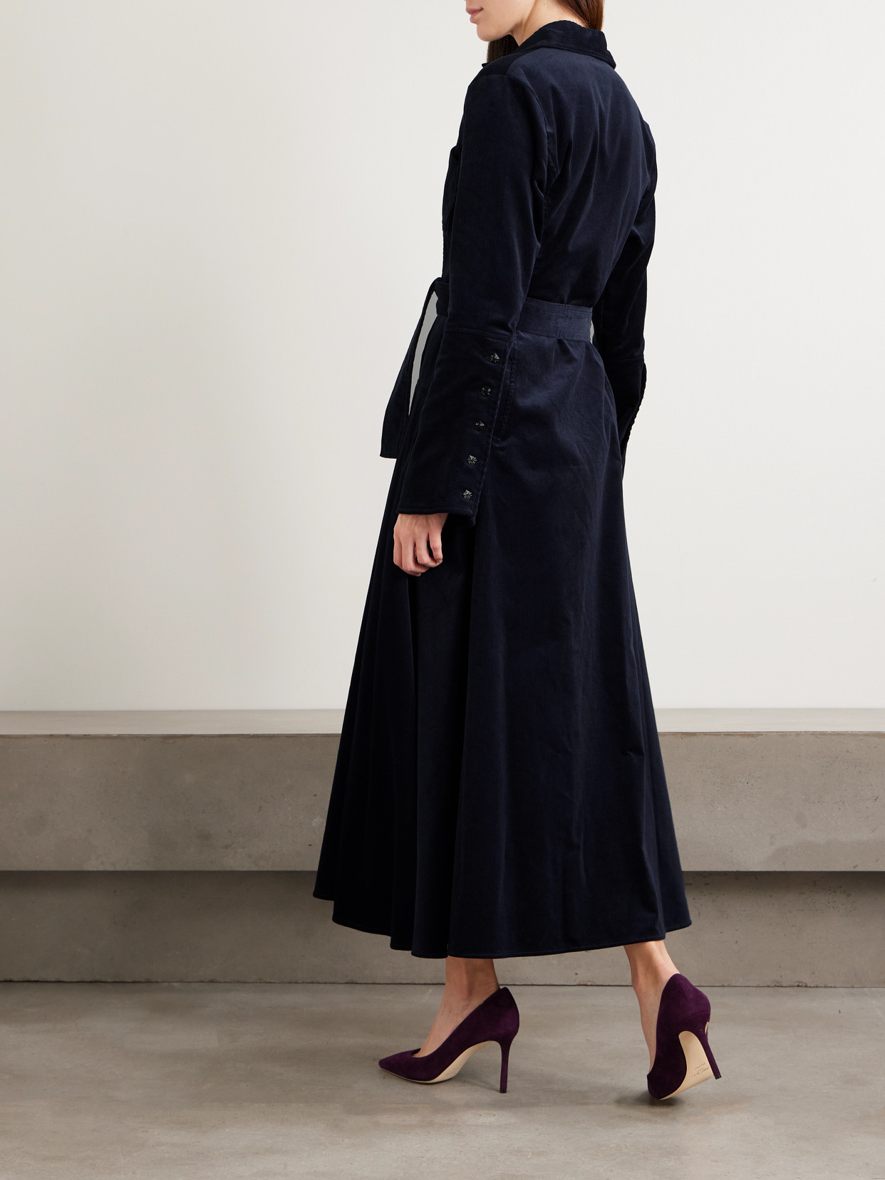 Violante Nessi Weyant Belted Cotton-corduroy Midi Dress In Blue