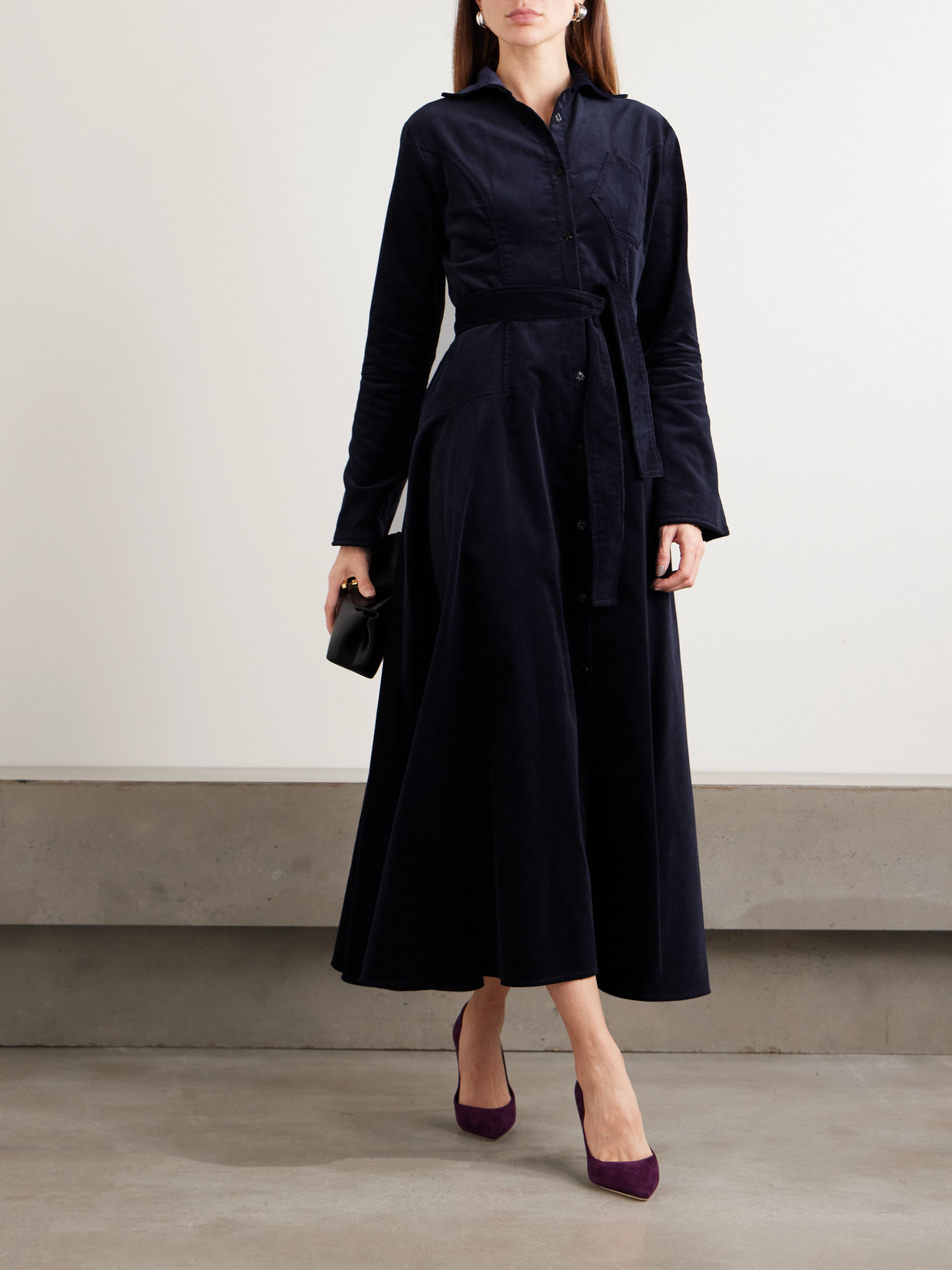 Violante Nessi Weyant Belted Cotton-corduroy Midi Dress In Blue