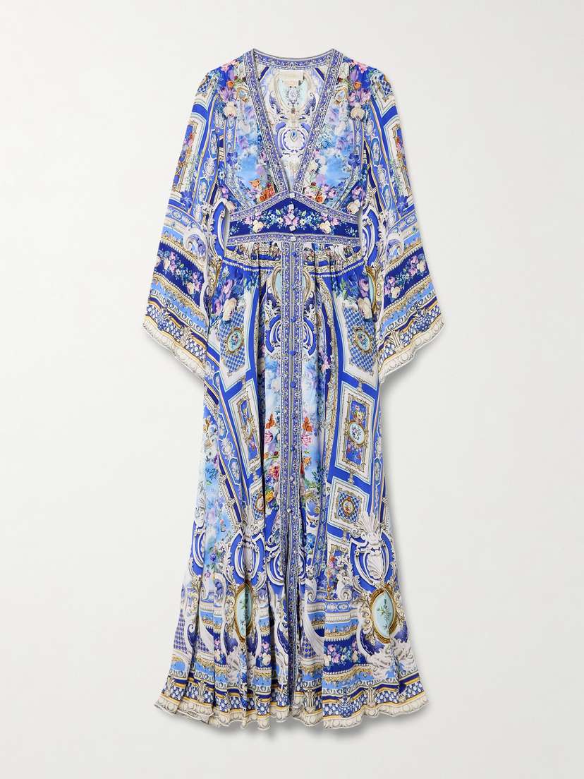 Camilla Crystal-embellished Shirred Printed Silk-chiffon Maxi Dress