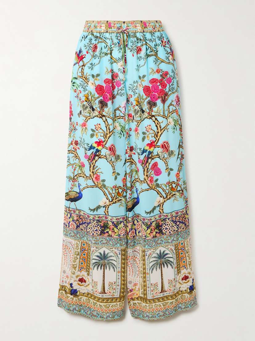 Camilla Printed Silk-satin Wide-leg Pants