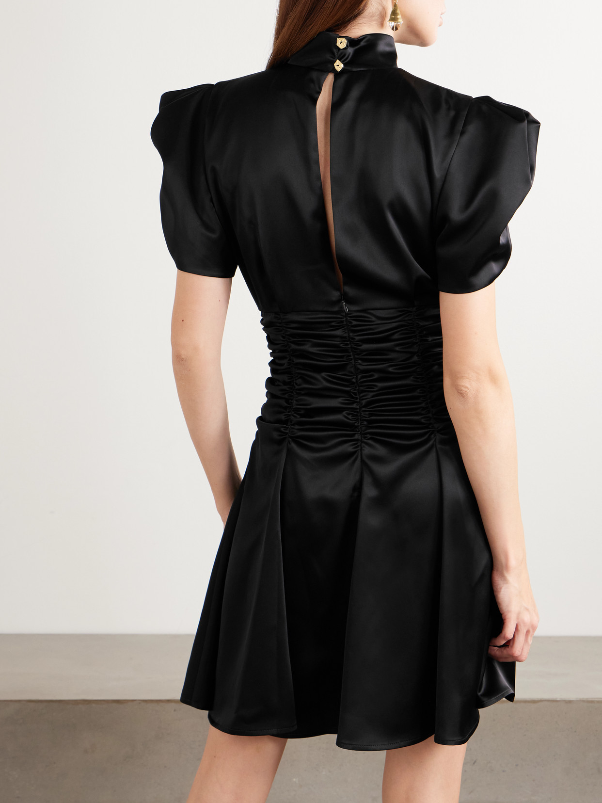 Violante Nessi Balthus Ruched Satin Mini Dress In Black