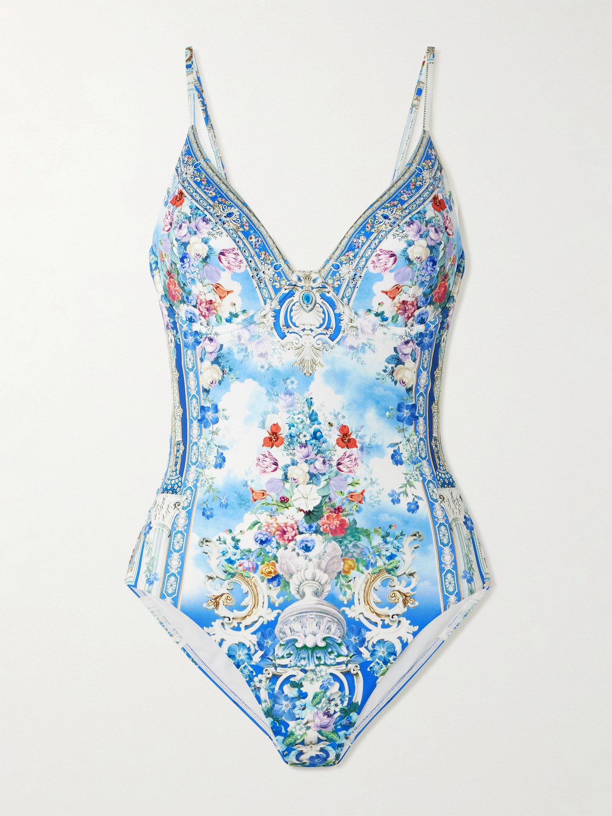 Camilla Crystal-embellished Printed Stretch Recycled Swimsuit In Multi