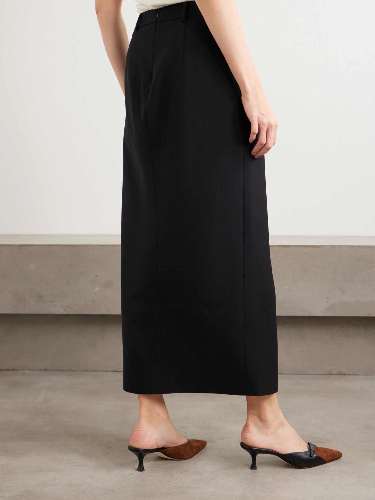 Violante Nessi Adassa Button-embellished Wool-blend Maxi Skirt In Black