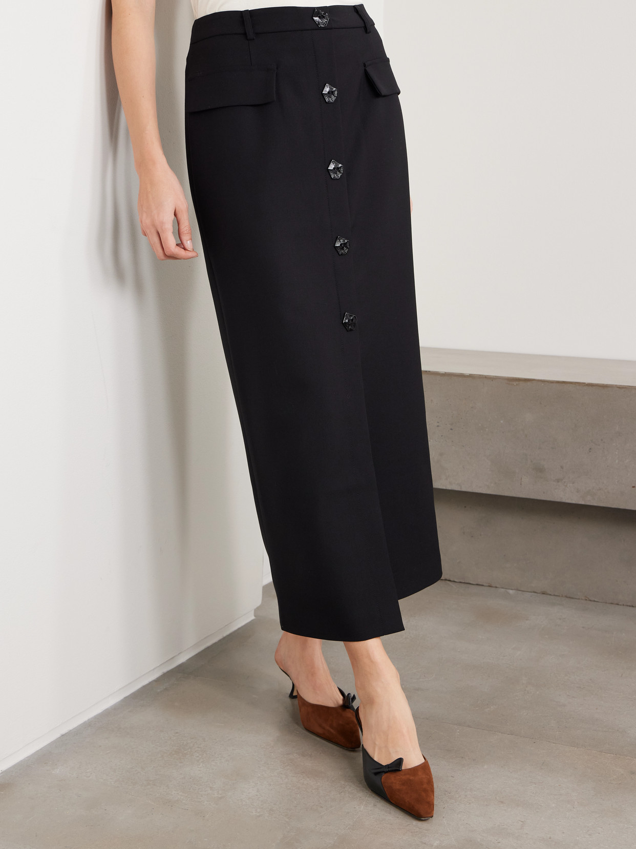 Violante Nessi Adassa Button-embellished Wool-blend Maxi Skirt In Black