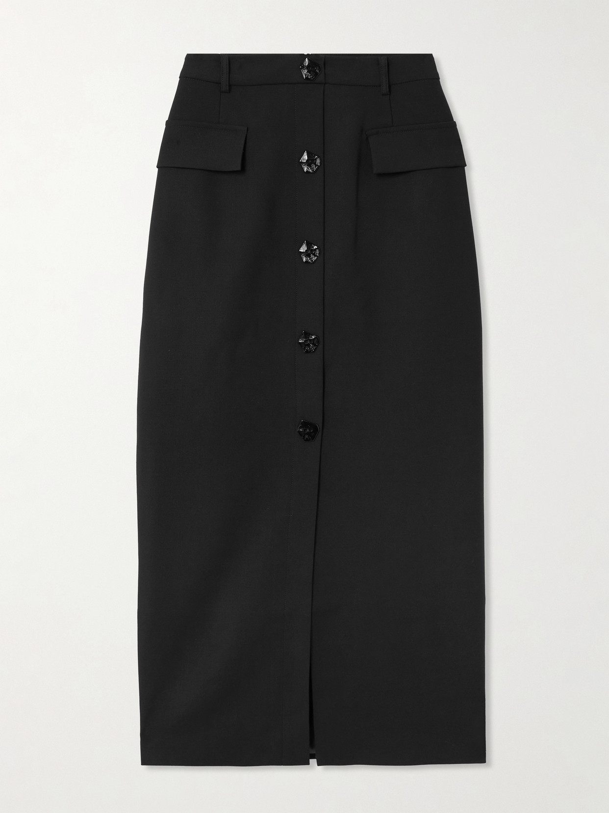 Violante Nessi Adassa Button-embellished Wool-blend Maxi Skirt In Black