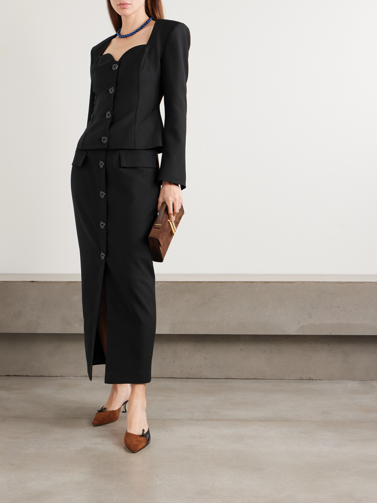 Violante Nessi Adassa Button-embellished Wool-blend Maxi Skirt In Black