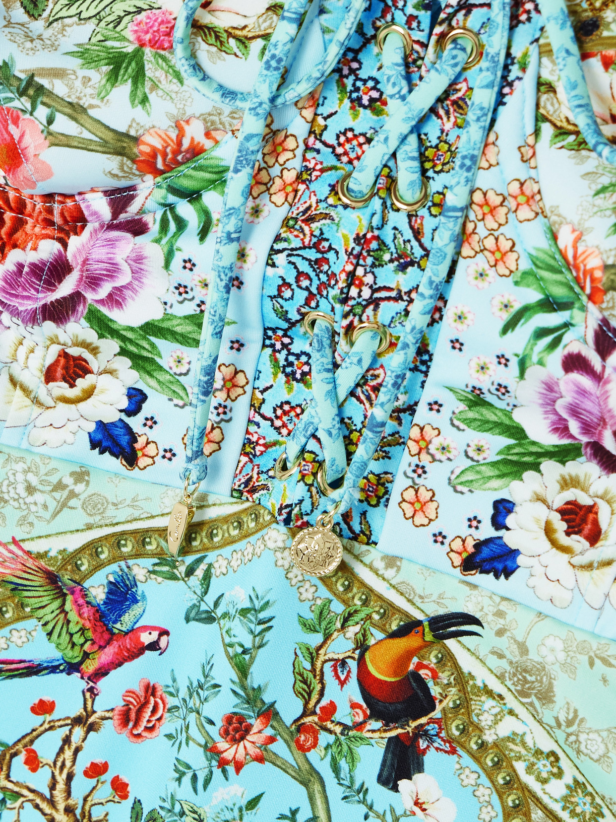 Camilla Lace-up Crystal-embellished Printed Recycled Swimsuit In Blue