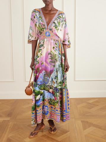 Camilla Crystal-embellished printed silk crepe de chine maxi dress
