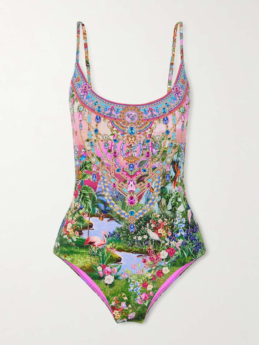 Camilla Crystal-embellished Printed Swimsuit