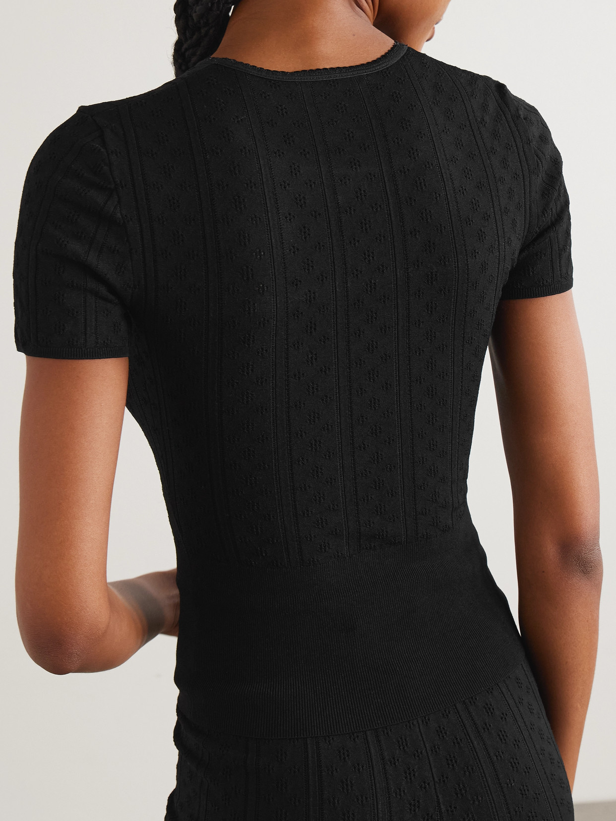 Bow-Detailed Recycled Pointelle-Knit T-Shirt