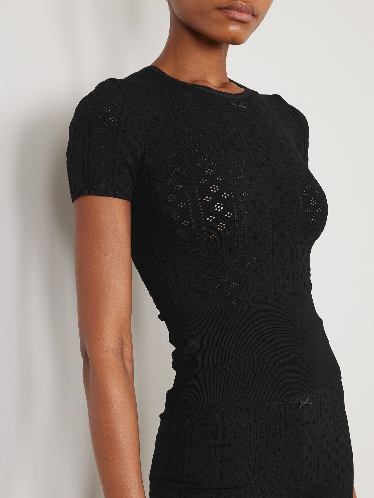 Bow-Detailed Recycled Pointelle-Knit T-Shirt