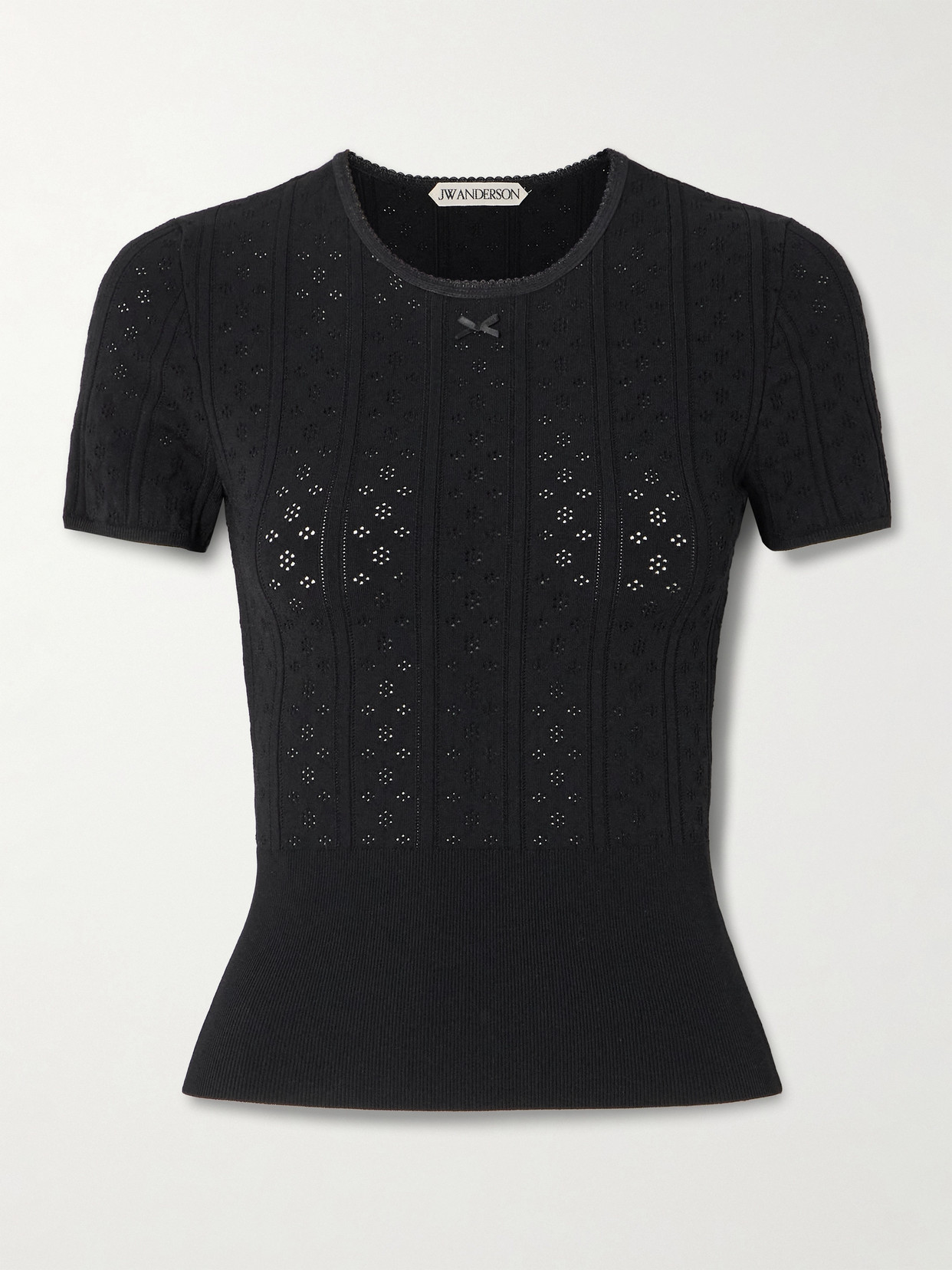 Bow-Detailed Recycled Pointelle-Knit T-Shirt