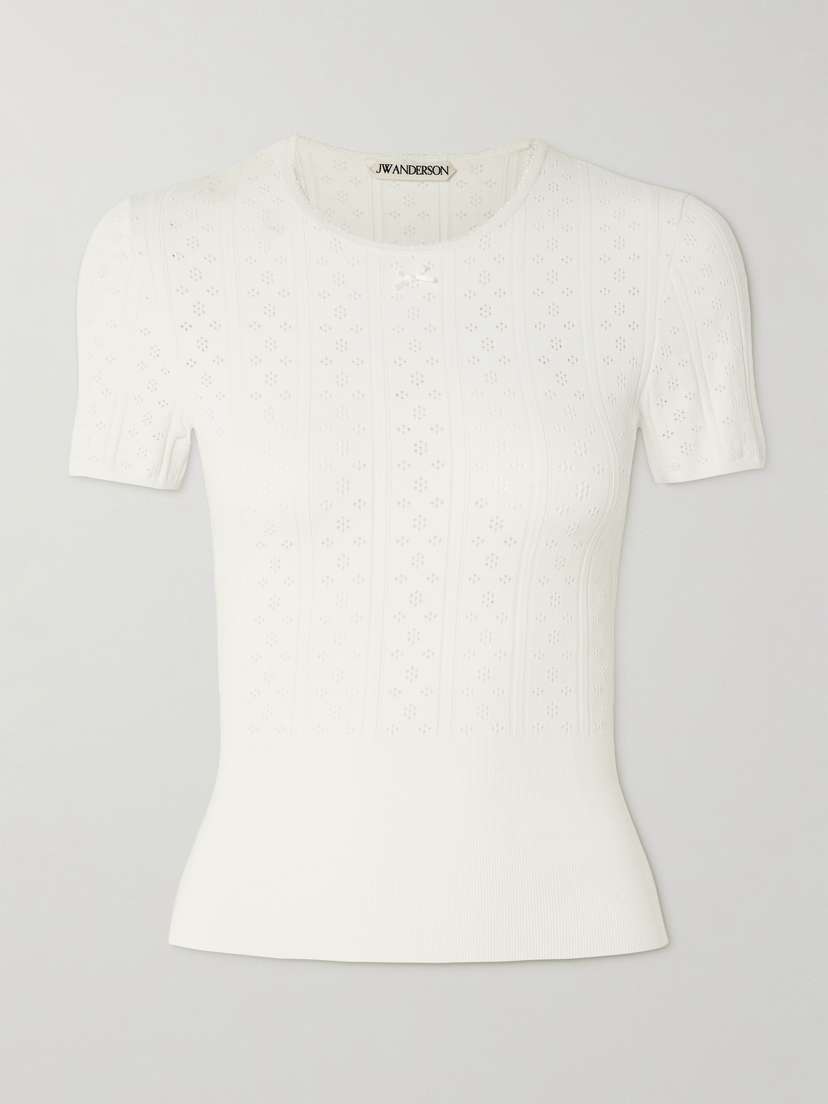 JW Anderson Bow-detailed Recycled Pointelle-knit T-shirt