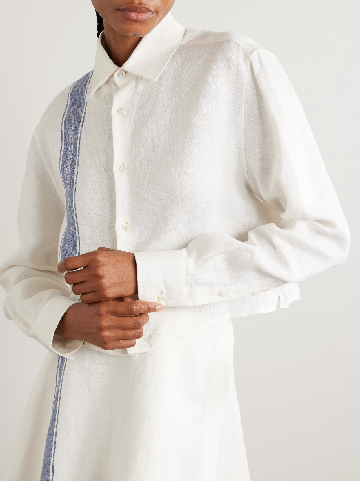 Cropped Linen-Jacquard Shirt