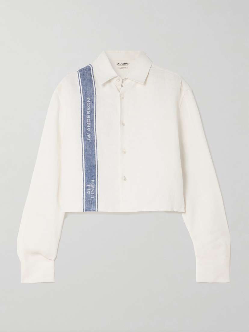 JW Anderson Cropped Linen-jacquard Shirt