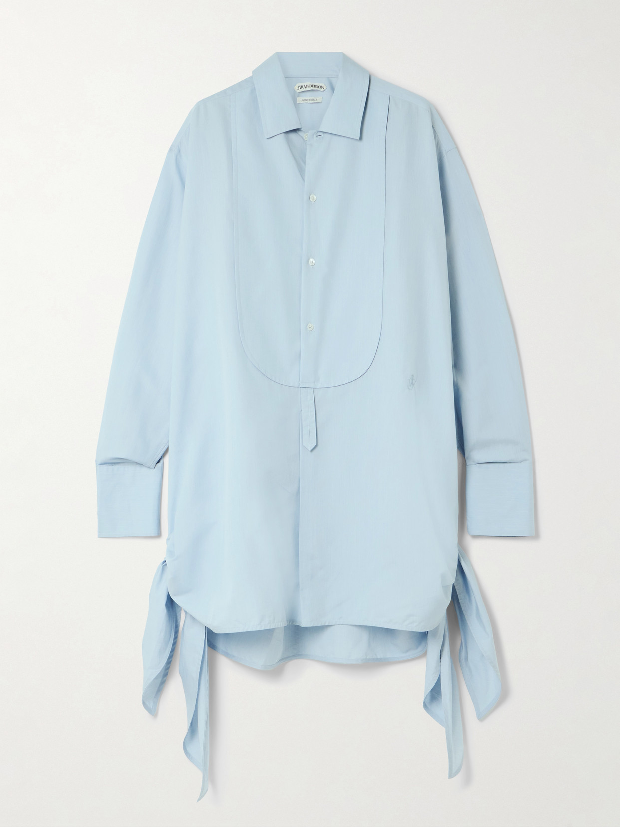 Jw Anderson Tie-detailed Cotton And Silk-blend Mini Shirt Dress In Blue