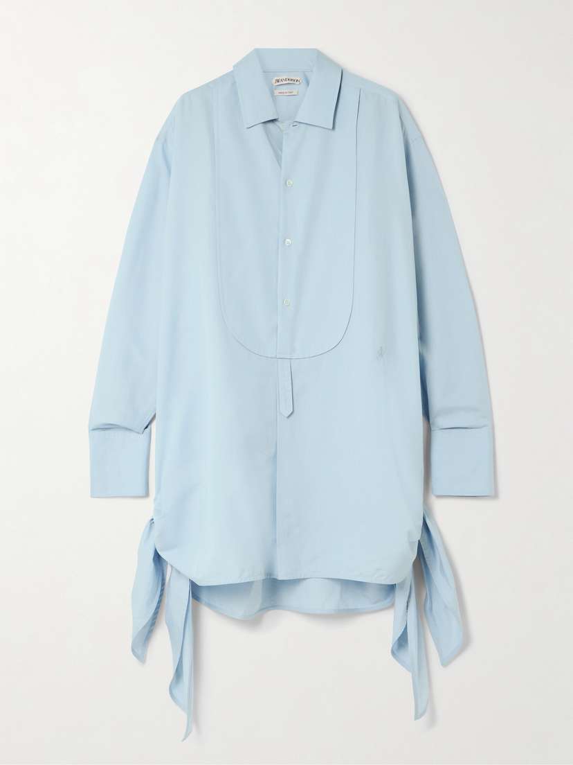 JW Anderson Tie-detailed Cotton And Silk-blend Mini Shirt Dress