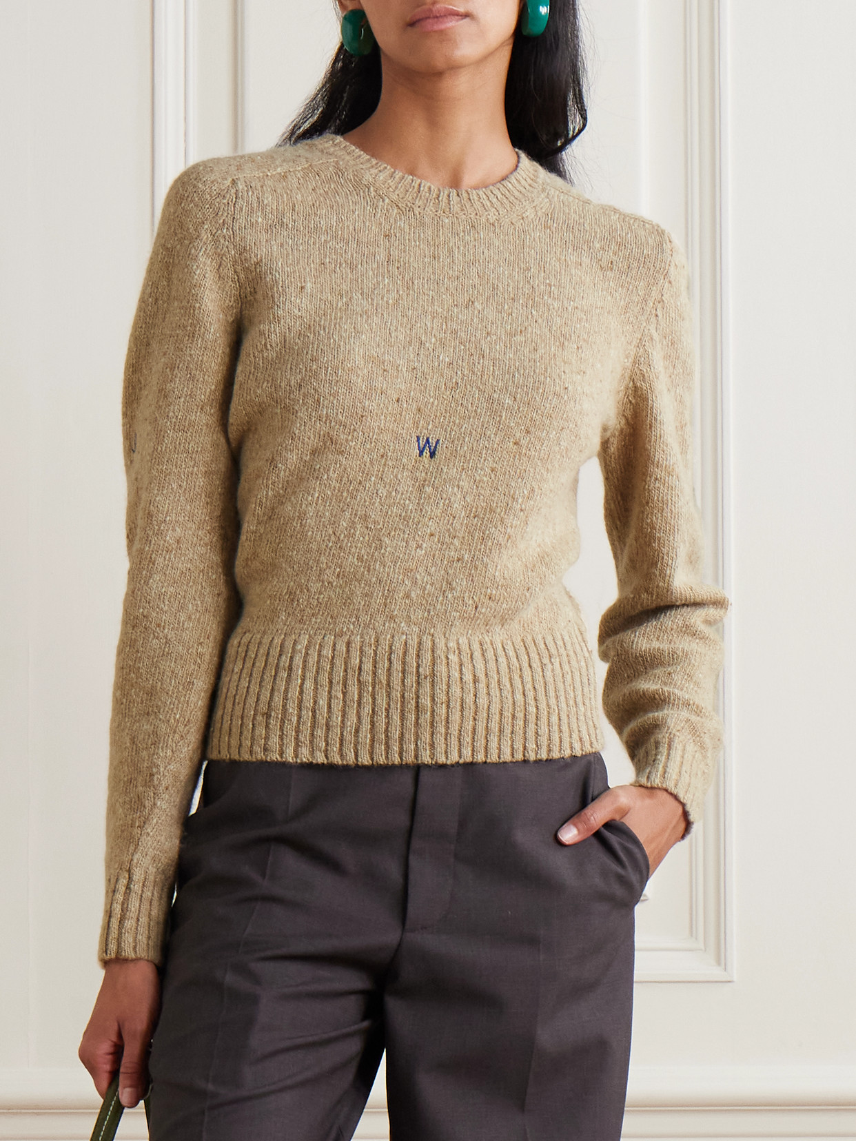 Jw Anderson Embroidered Merino Wool And Mohair-blend Sweater In Brown
