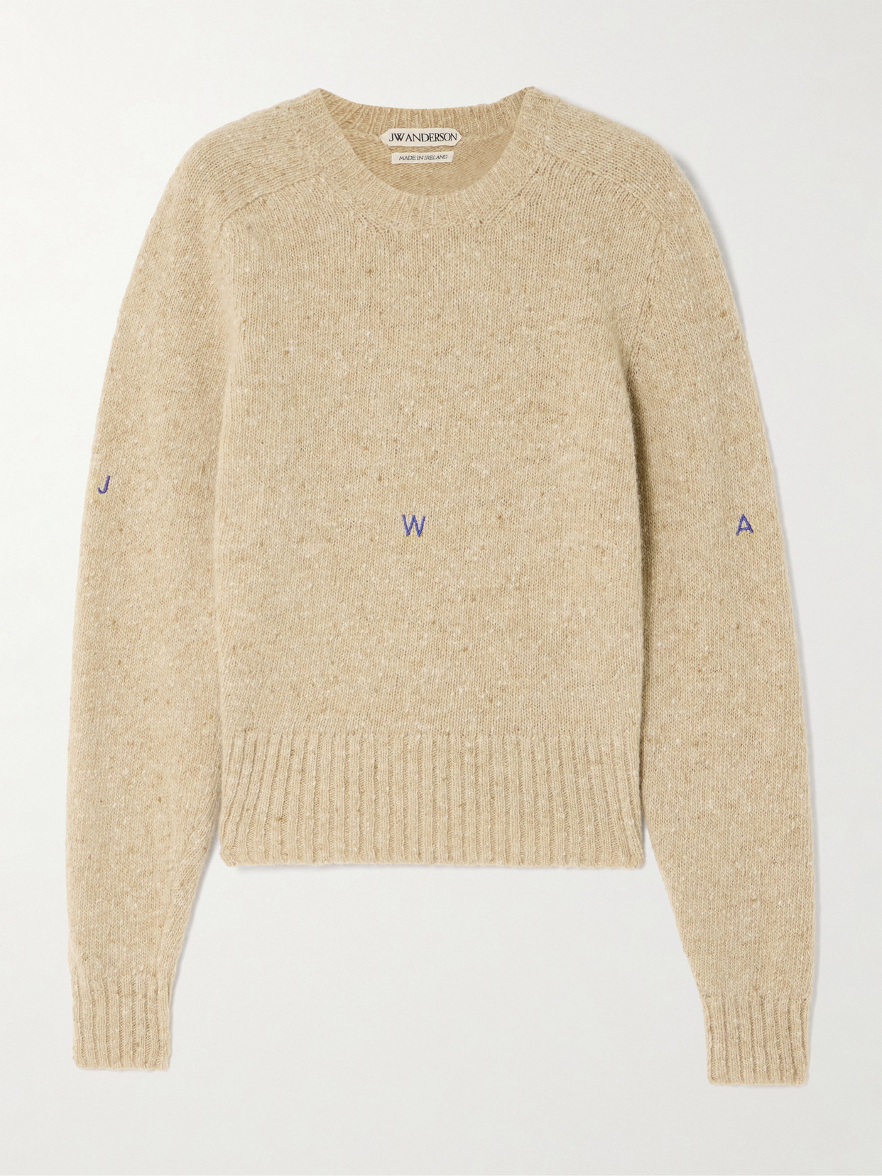 Jw Anderson Embroidered Merino Wool And Mohair-blend Sweater In Brown