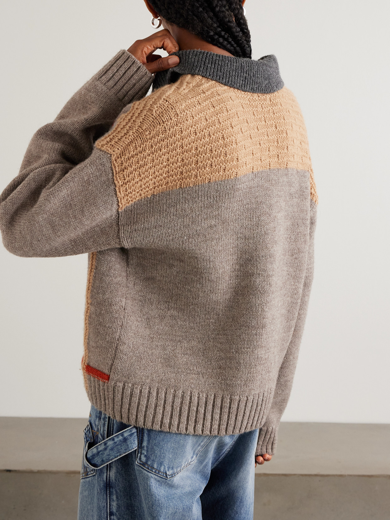 Jw Anderson Intarsia-knit Wool Polo Sweater In Neutral