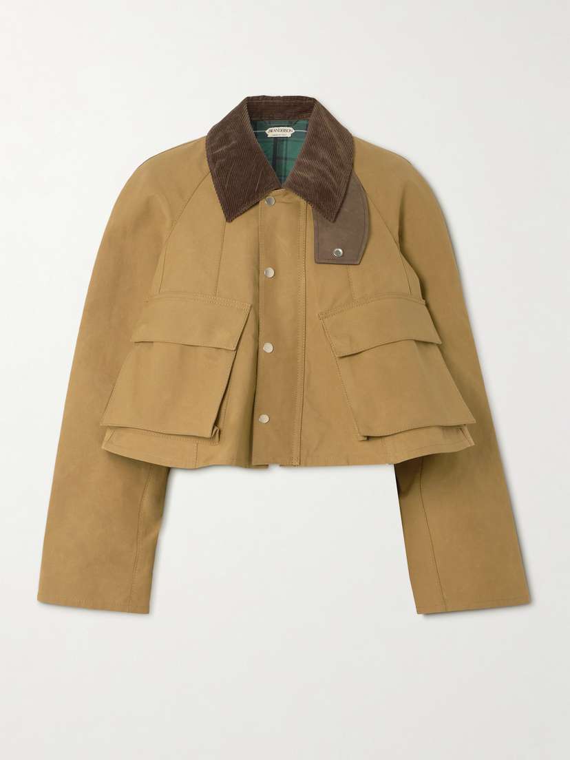 JW Anderson Cropped Corduroy-trimmed Waxed-cotton Jacket