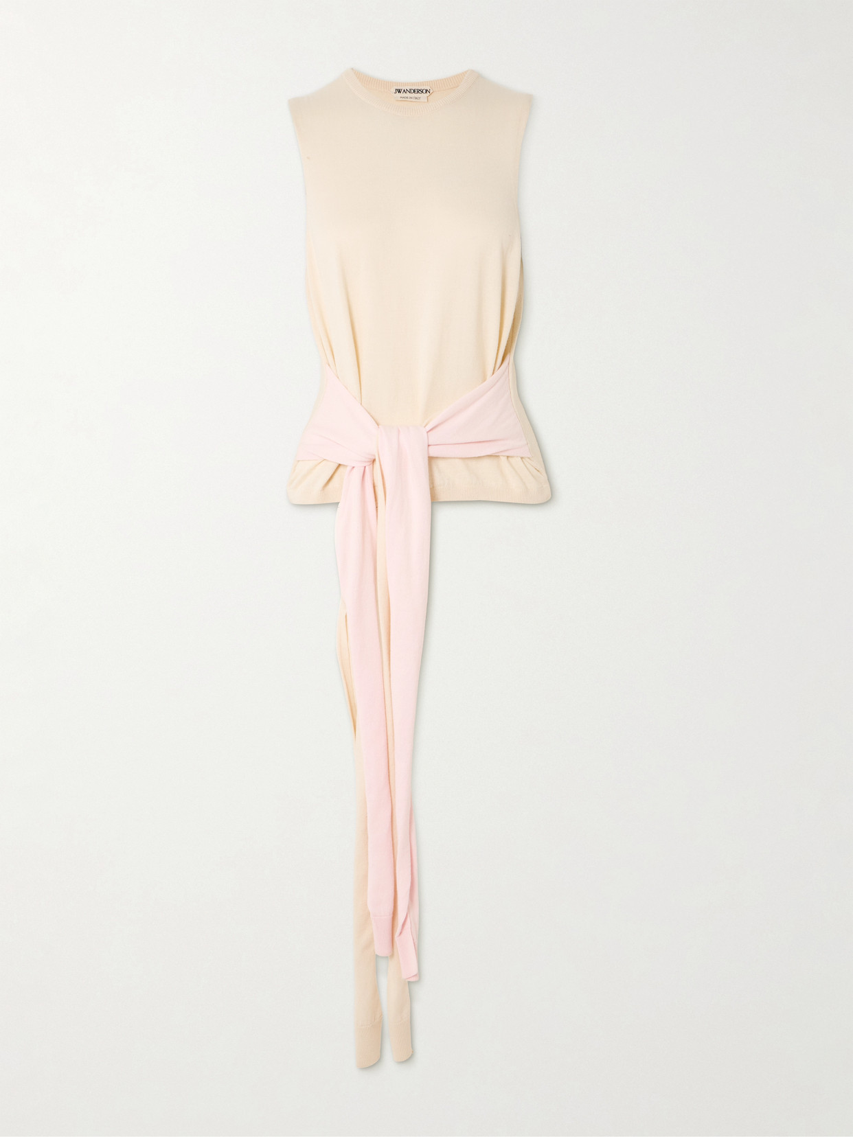 Jw Anderson Tie-detailed Cotton And Cashmere-blend Tank In Pink
