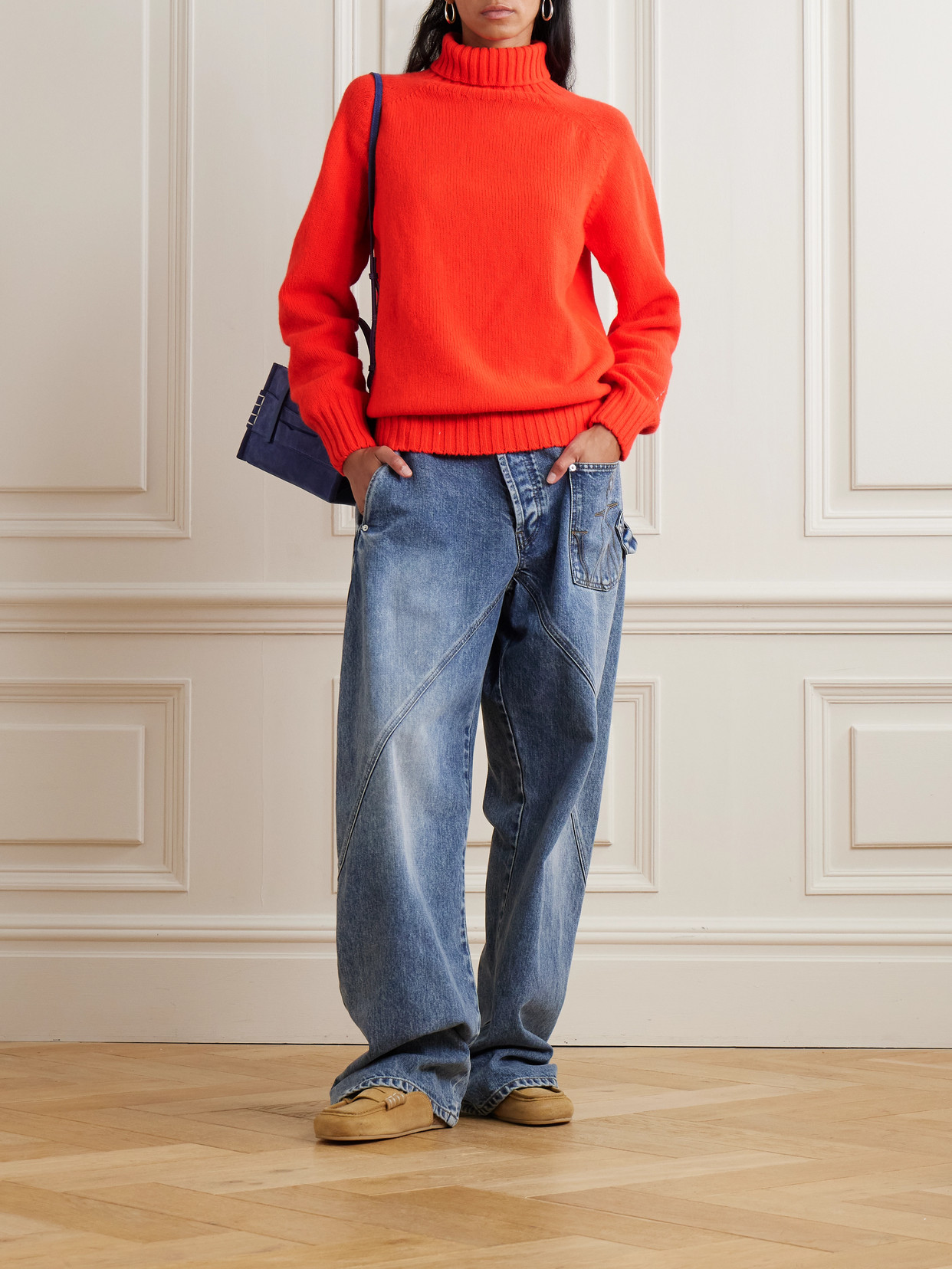 Jw Anderson Embroidered Merino Wool Turtleneck Sweater In Red