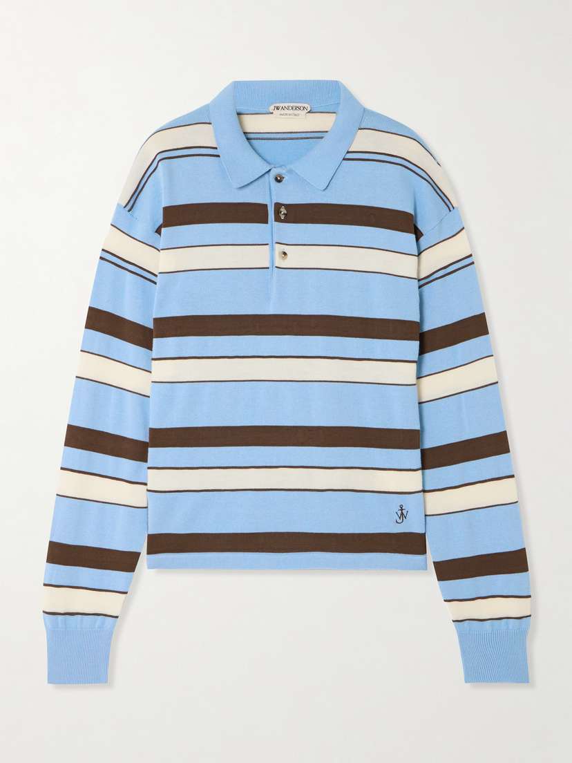 JW Anderson Embroidered Striped Cotton And Wool-blend Polo Shirt