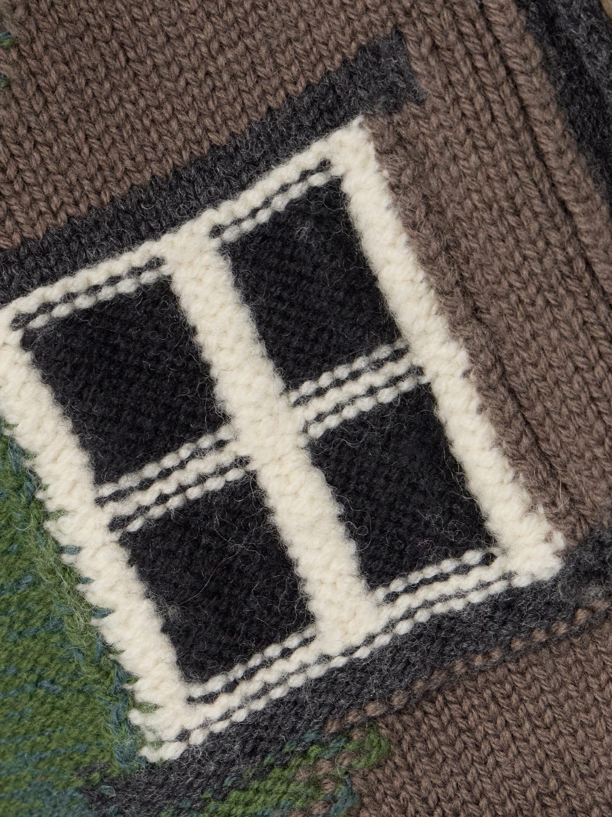 Jw Anderson House Embroidered Intarsia-knit Merino Wool Cardigan In Brown