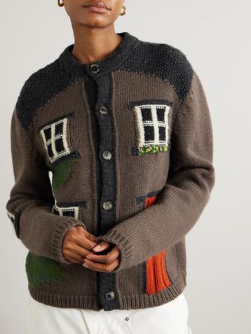 Jw Anderson House embroidered intarsia-knit merino wool cardigan