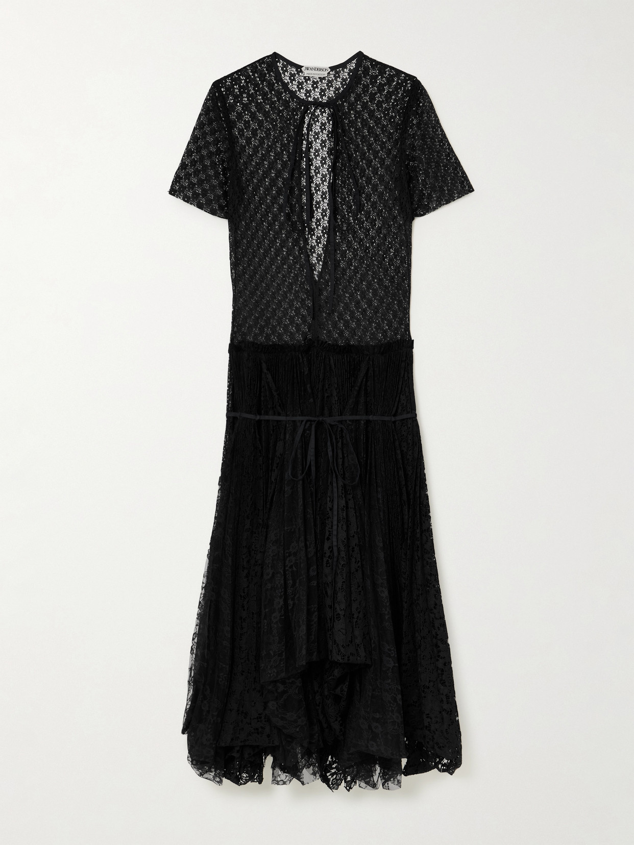Jw Anderson Layered Cutout Pleated Lace Maxi Dress In Black